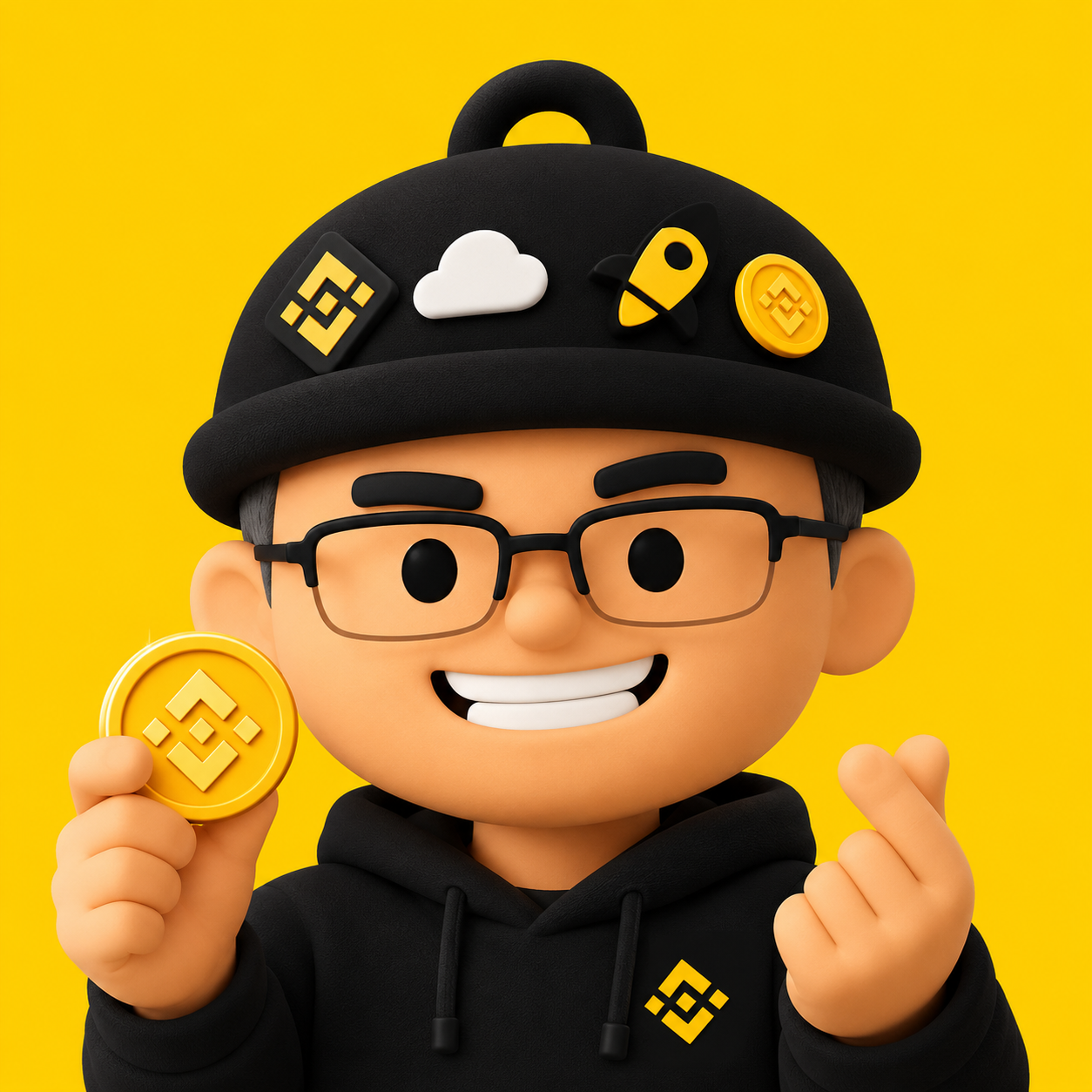 HODLERS CULT main mascot holding a BNB coin
